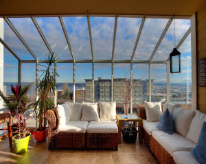 sunroom with views of commencement bay